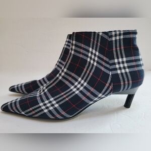 Zara Navy Blue, White & Red Plaid Check Mark Tartan Ankle Boots Size 7.5